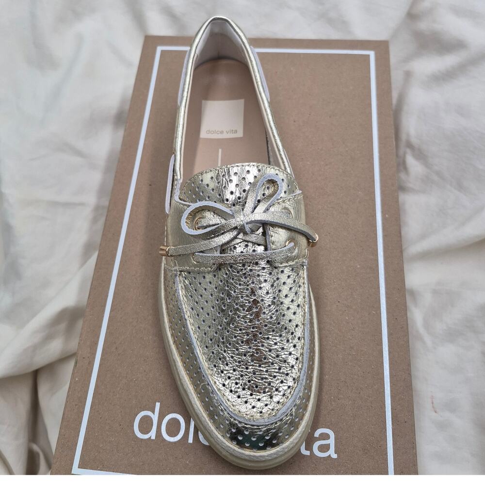 Dolce Vita Metallic Gold Perforated Leather Loafers
